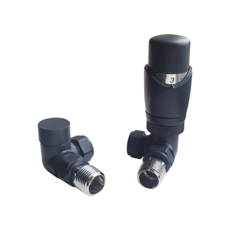 Caldo Anthracite Thermostatic Radiator Valves - includes a Corner TRV & Lockshield Valve