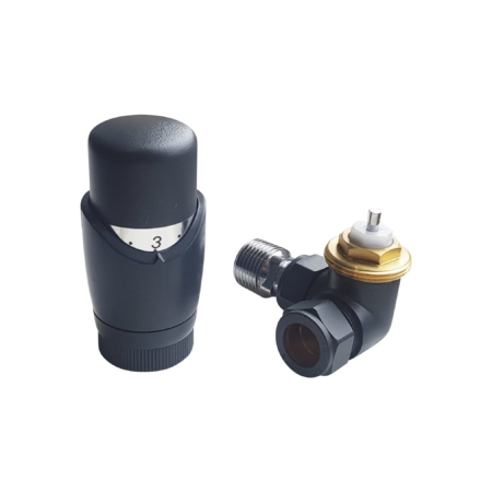 Caldo Anthracite Thermostatic Radiator Valves - includes a Corner TRV & Lockshield Valve - Image 2