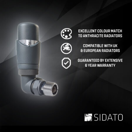 Caldo Anthracite Thermostatic Radiator Valves - includes a Corner TRV & Lockshield Valve - Image 6