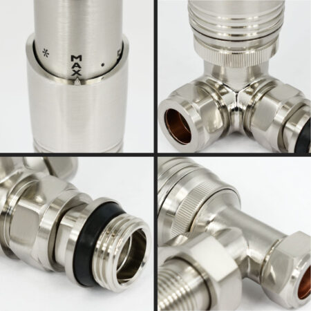 Caldo Brushed Satin Nickel Thermostatic Radiator Valves - includes a Corner TRV & Lockshield Valve - Image 3