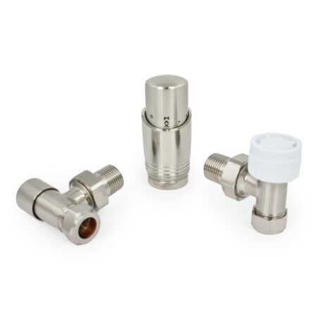 Caldo Brushed Satin Nickel Thermostatic Radiator Valves - includes an Angled TRV & Lockshield Valve - Image 4