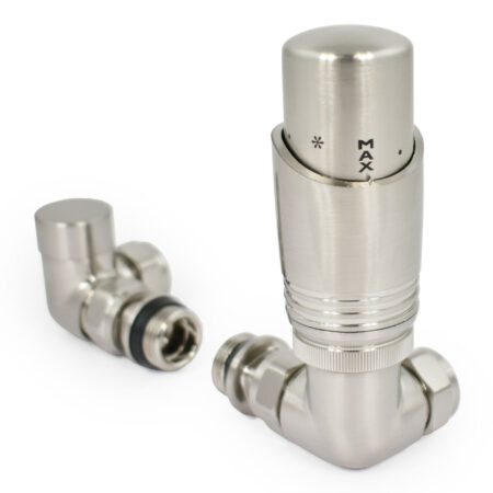 Caldo Brushed Satin Nickel Thermostatic Radiator Valves - includes a Corner TRV & Lockshield Valve