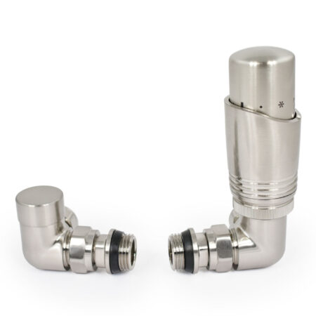 Caldo Brushed Satin Nickel Thermostatic Radiator Valves - includes a Corner TRV & Lockshield Valve - Image 2