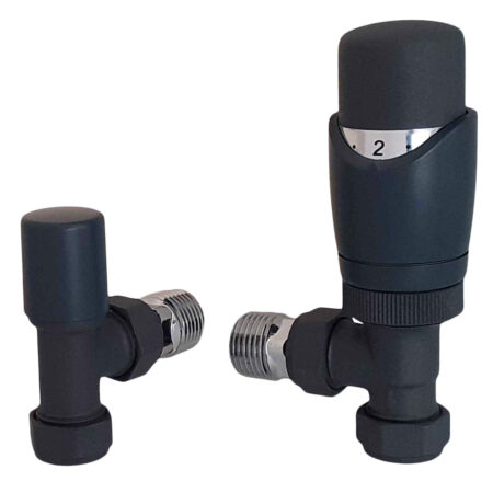 Caldo Anthracite Thermostatic Radiator Valves - includes an Angled TRV & Lockshield Valve - Image 3