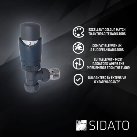 Caldo Anthracite Thermostatic Radiator Valves - includes an Angled TRV & Lockshield Valve - Image 4