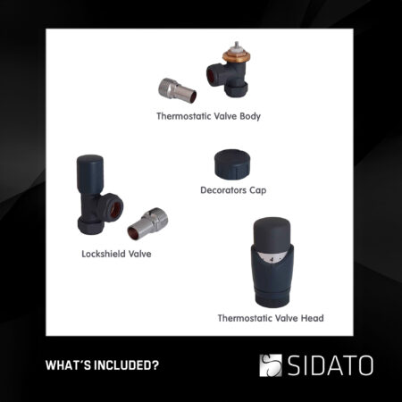 Caldo Anthracite Thermostatic Radiator Valves - includes an Angled TRV & Lockshield Valve - Image 7